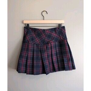 Cali 1850 Size Small Pleated Mini Skirt Womens Plaid Red Blue Zipper School Girl